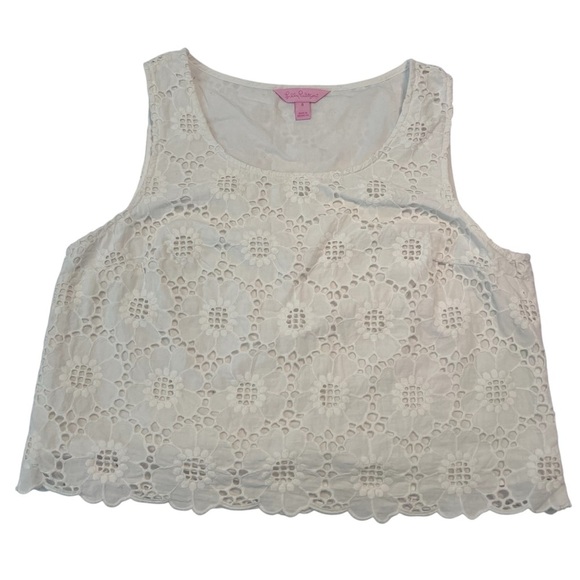 Lilly Pulitzer Daisy Eyelet White Crop Top Size 8 | Resort Wear Summer Tank - Picture 1 of 6